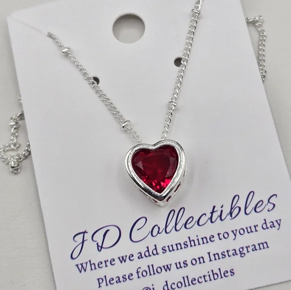 Swarovski Elements Silver Red Heart Necklace Made W Swarovski Crystals - Picture 1 of 5